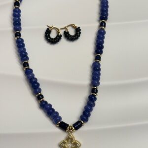 Elegant Blue and Gold Beaded Necklace Set
